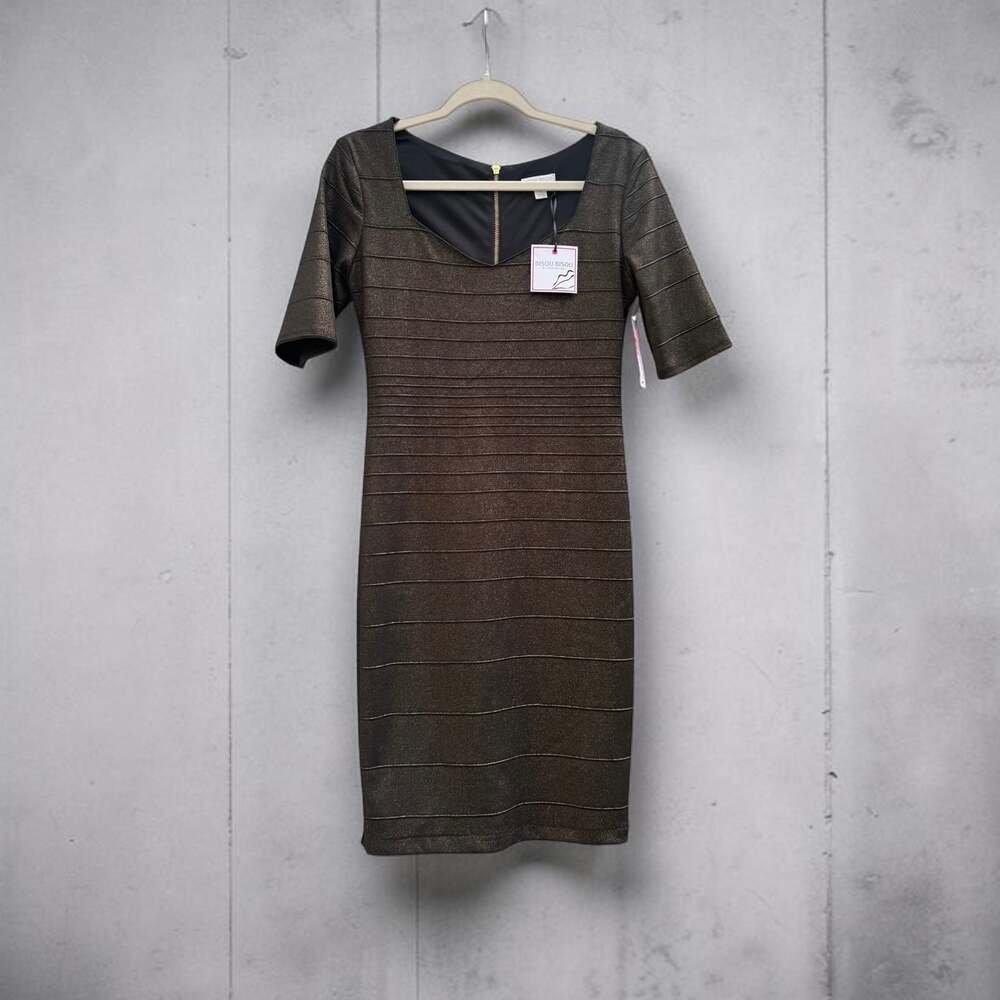 Bisou Bisou Michele Bohbot women's black and gold shimmer bandage bodycon dress